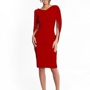 Betsy & Adam Cape Sleeve Crepe Sheath Dress